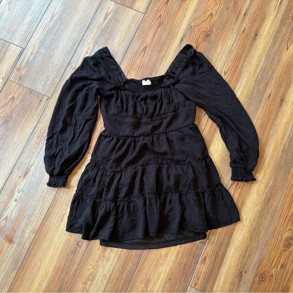 Black Long Sleeve Tiered Dress